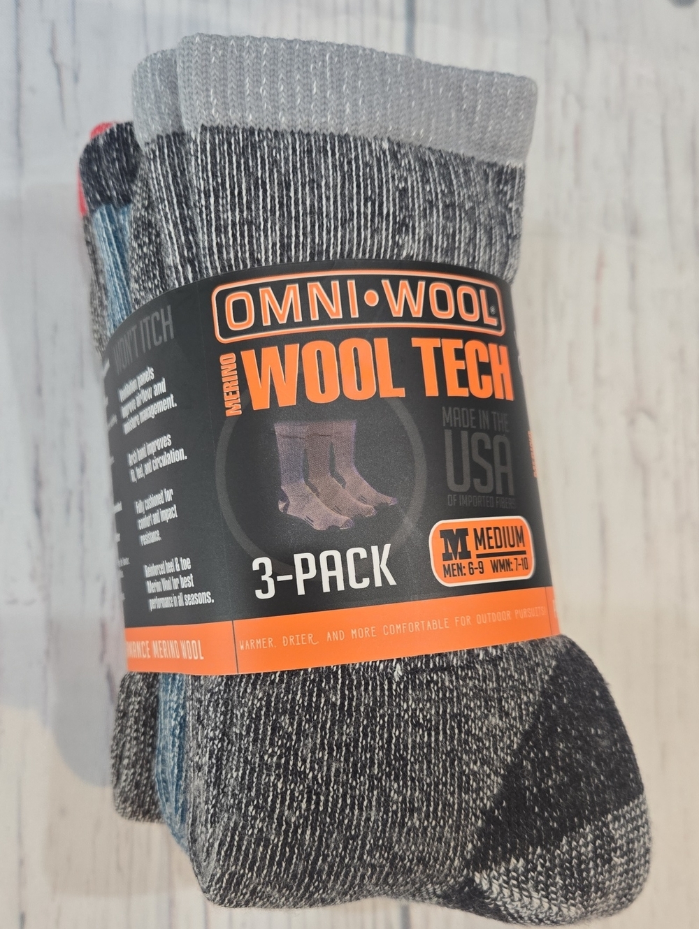 Omni-Wool Merino Wool Tech Mid-Weight Hiker Socks 3 Pairs